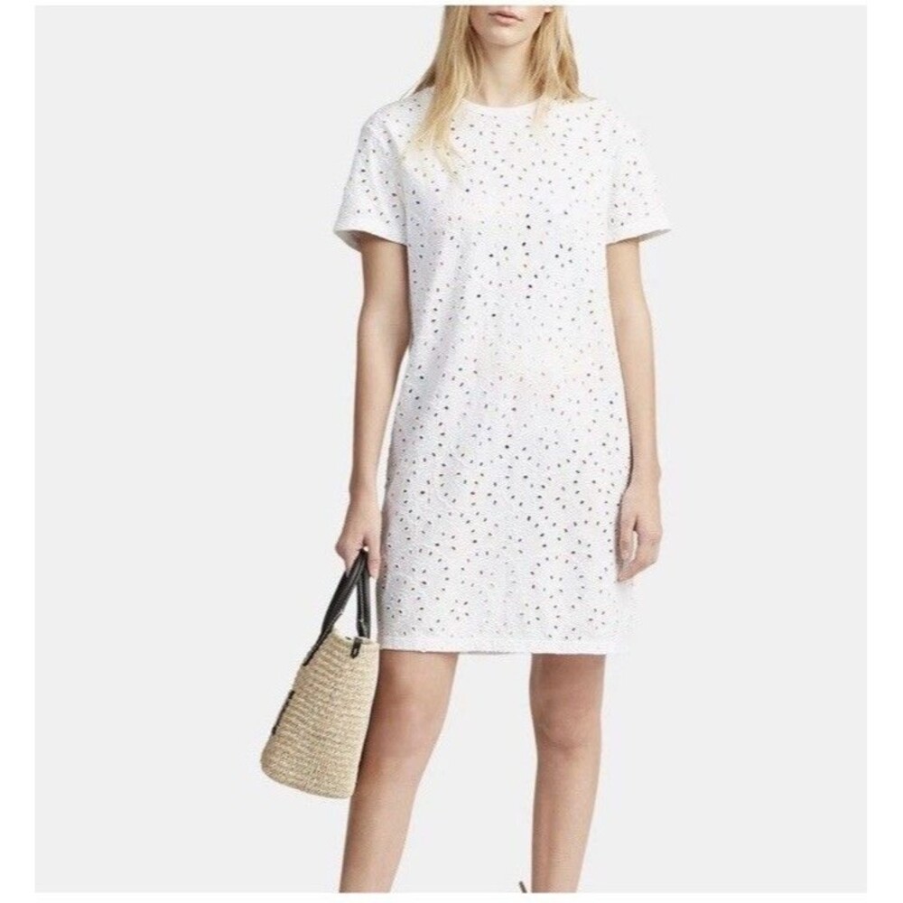 Polo Ralph Lauren White Eyelet Cotton T-Shirt Dress W Pockets Short Sleeve Small